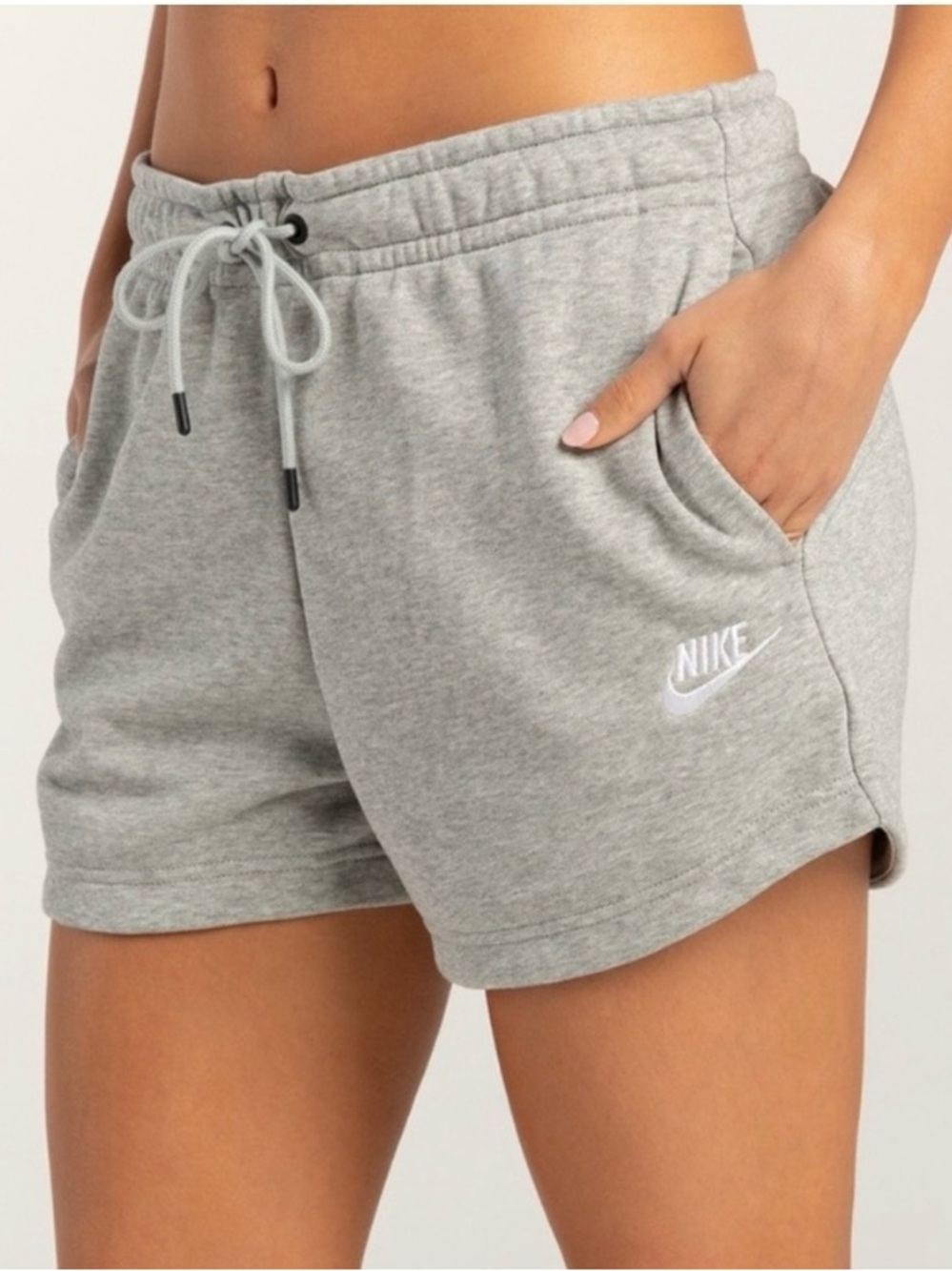 Nike Women's Light Gray Fleece Drawstring Athletic Shorts